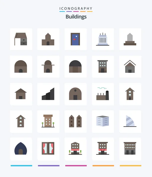 Creative Buildings Flat Icon Pack Zoals Eigendom Landgoed Christelijk Gebouw — Stockvector