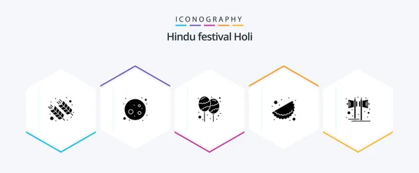 Holi Glyph Icon Pack Including Music India Balloon Matrhri Celebrate — Stockový vektor