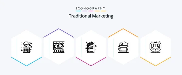 Traditional Marketing Line Icon Pack Including Hands Catalog Gift Product — стоковый вектор