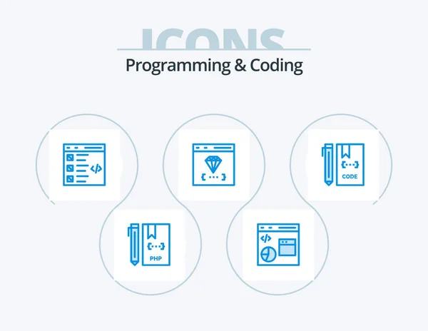 Programming Coding Blue Icon Pack Icon Design Coding App Development — Stok Vektör