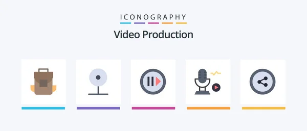 Video Production Flat Icon Pack Including Share Song Social Recording — Vetor de Stock