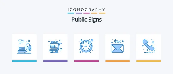 Public Signs Blue Icon Pack Including Public Call Trolley Message — Stockvektor