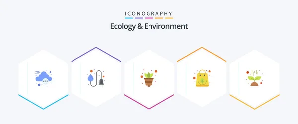 Ecology Environment Flat Icon Pack Including Science Nature Growing Paper — Vector de stoc