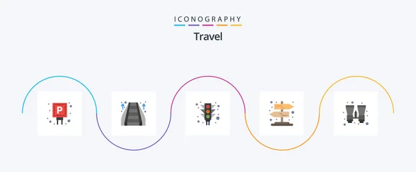 Travel Flat Icon Pack Including Search Binocular City Signpost Road — Stock vektor