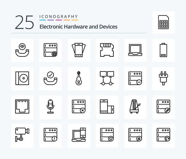 Devices Line Icon Pack Including Battery Devices Phone Computer Memory — Stock Vector