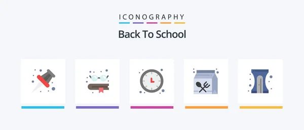 Back School Flat Icon Pack Including Education Lunch Time Keeper — Stock Vector