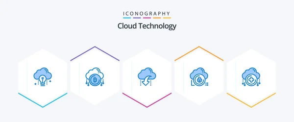 Cloud Technology 25 Blue icon pack including secure. cloud. bitcoind. data. down