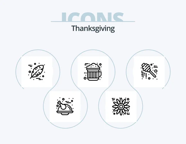 Thanksgiving Line Icon Pack Icon Design Flower Thanks Day Drink — Stock Vector