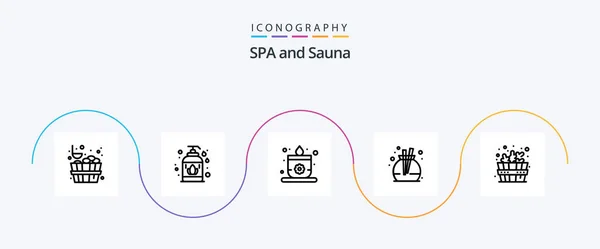 Sauna Line Icon Pack Incluindo Lótus Spa Casa Banho — Vetor de Stock