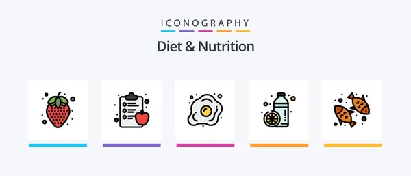 Jalur Diet Nutrition Diisi Icon Pack Termasuk Whey Protein Diet - Stok Vektor