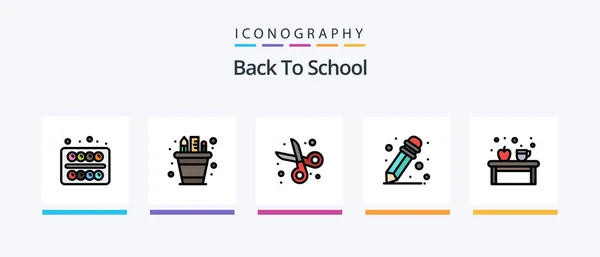 Back School Line Full Icon Pack Včetně Jablka Pij Vzdělávání — Stockový vektor