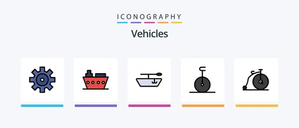 Linha Veículos Preenchida Icon Pack Incluindo Transporte Bote Design Ícones — Vetor de Stock