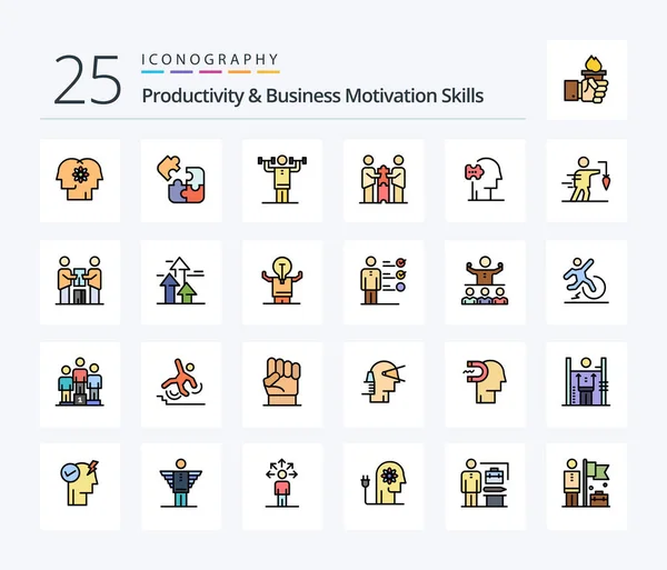 生产力和企业激励技能25行填充图标包 包括合作 合作伙伴的合作 — 图库矢量图片