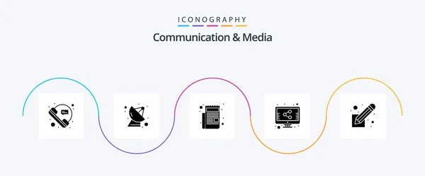 Communication Media Glyph Icon Pack Including Screenplay Share Technology Screen — Archivo Imágenes Vectoriales