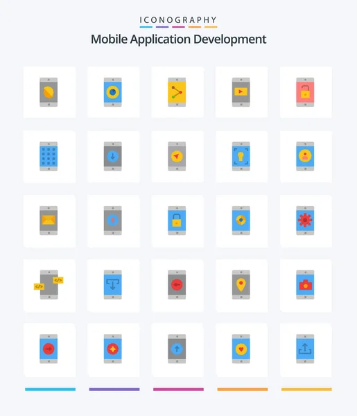 Creative Mobile Application Development Flat Icon Pack Zoals Ontgrendelen Mobiel — Stockvector