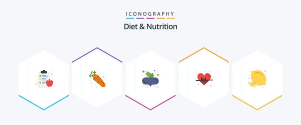 Dieta Nutrição Pacote Ícones Planos Incluindo Frutas Limão Alimentos Dietéticos —  Vetores de Stock