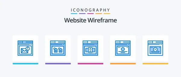 Website Wireframe Blauw Icoon Pack Inclusief Web Bladzijde Dossier Links — Stockvector