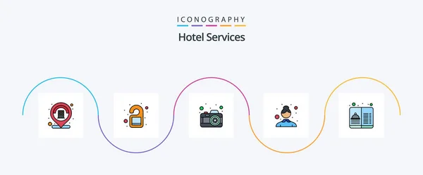 Hotel Services Line Filled Flat Icon Pack Including Travel Menu — Wektor stockowy