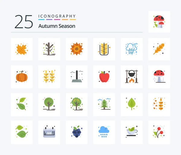 Autumn Flat Color Icon Pack Including Autumn Nature Autumn Leaf — 图库矢量图片