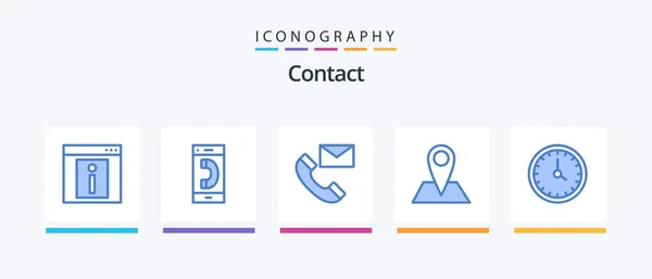 Contacto Blue Icon Pack Incluindo Mapa Contacto Conversa Informações Entre — Vetor de Stock