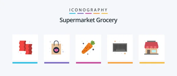 Grocery Flat Icon Pack Including Store Carrot Shop Barcode Creative — Stock Vector