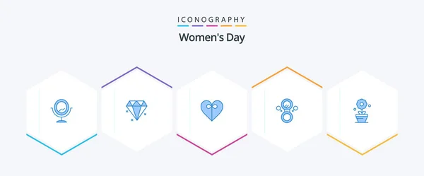 Womens Day Blue Icon Pack Including Eight Flower — Stockvector