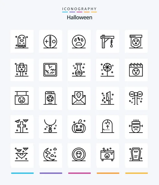 Creative Halloween Outline Icon Pack Halloween Bulb Voodoo Brightness Spooky — Stok Vektör