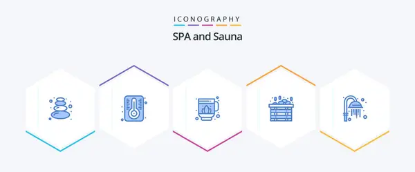 Sauna Blue Icon Pack Including Lotus Shower Cleansing — Stock Vector