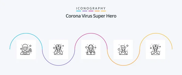 Corona Virus Super Hero Line Icon Pack Including Force Health — Stock Vector