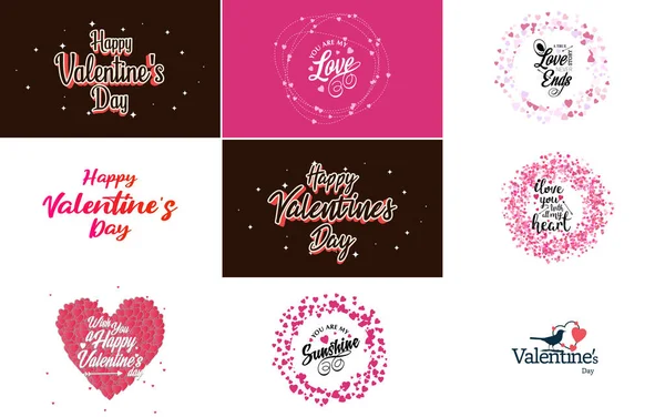 Happy Valentine Day Greeting Card Template Romantic Theme Red Pink — Stock Vector