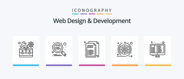 Diseño Web Desarrollo Línea Icon Pack Incluyendo Luz Idea Programación — Vector de stock