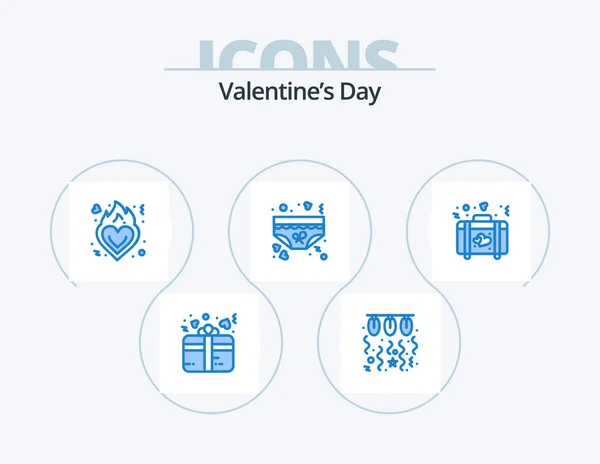 Valentines Day Blue Icon Pack Icon Design Romance Underpants String — Stock Vector