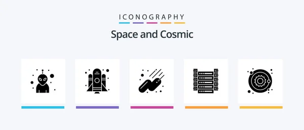 Paquete Iconos Space Glyph Incluido Estrella Sputnik Planeta Servidores Diseño — Archivo Imágenes Vectoriales