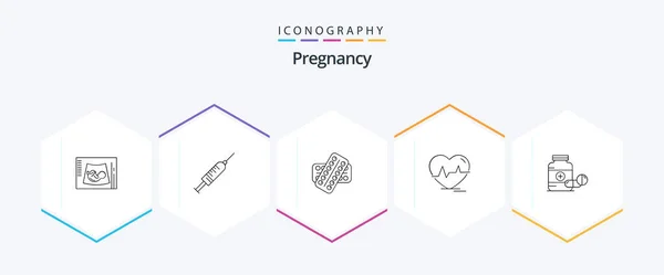 Pregnancy Line Icon Pack Including Heartbeat Ecg Needle Patient Drugs — Stockvektor