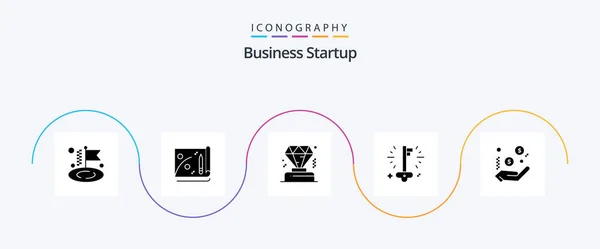 Business Startup Glyph Icon Pack Συμπεριλαμβανομένων Λεφτά Κλειδί — Διανυσματικό Αρχείο