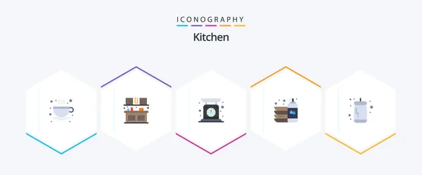 Kitchen Flat Icon Pack Including Ketchup Sauce Wash Machine Liquid — 图库矢量图片