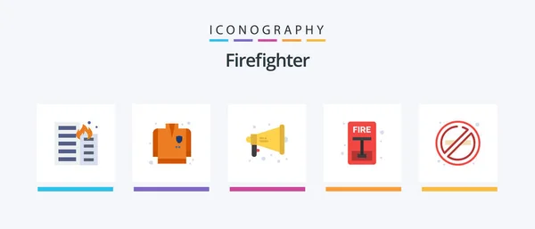 Firefighter Flat Icon Pack Including Fire Loud Evacuate Emergency Creative — Stock Vector