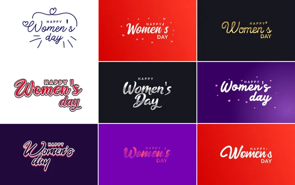 Happy Woman Day Handwritten Lettering Set March 8Th Modern Calligraphy — Wektor stockowy
