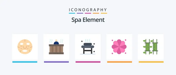 Spa Element Flat Icon Pack Including Element Plumeria Spa Wellness — Stok Vektör