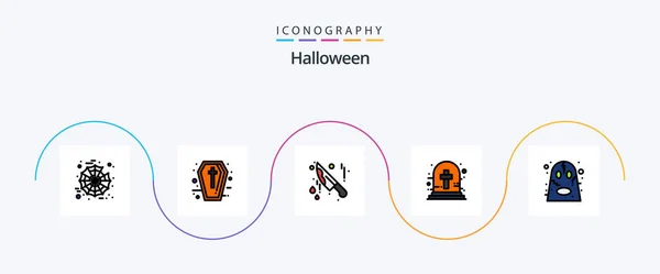 Halloween Line Filled Flat Icon Pack Including Scary Ghost Halloween — Stock Vector