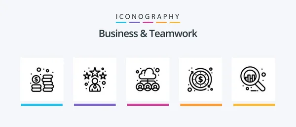 Business Teamwork Line Icon Pack Including Office Data Configuration Work — Stock Vector
