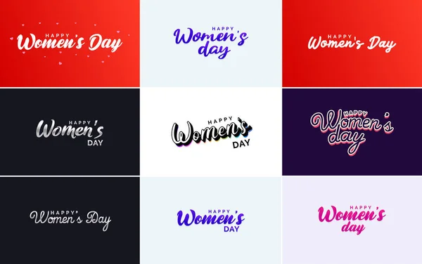 Pink Happy Women Day Typographical Design Elements Use International Women — Archivo Imágenes Vectoriales