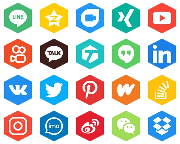 Универсальных Белых Икон Pinterest Феллайшу Linkedin Hexagon Плоский Цвет Фона — стоковый вектор