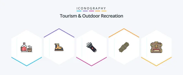 Tourism Outdoor Recreation Filledline Icon Pack Including Backbag Set Boot — Stock Vector