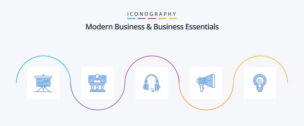 Modern Business Business Essentials Blue Icon Pack Including Headset Communication — Stockvektor