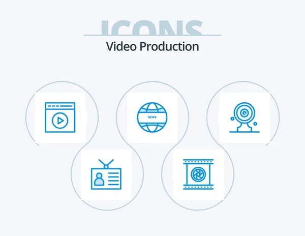 Videoproduktion Blå Ikon Pack Ikon Design Internationella Nyheter Global Kommunikation — Stock vektor