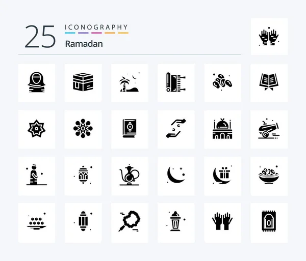 Ramadan Solid Glyph Icon Pack Including Palm Holy Beach — Stock Vector
