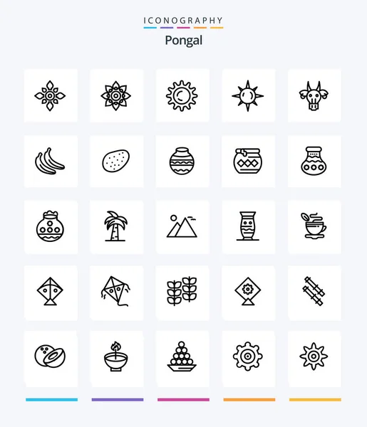 Creative Pongal Outline Icon Pack Wie Patato Essen Licht Banane — Stockvektor