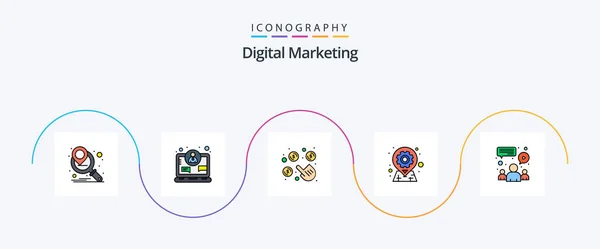 Digital Marketing Line Filled Flat Icon Pack Including Group Pin — Wektor stockowy