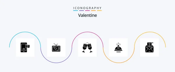 Valentine Glyph Icon Pack Including Alcohal Love Television Day Valentine — Stockový vektor